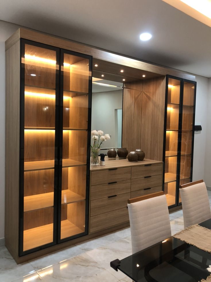 وحدة عرض زجاجية مضيئة مع أدراج